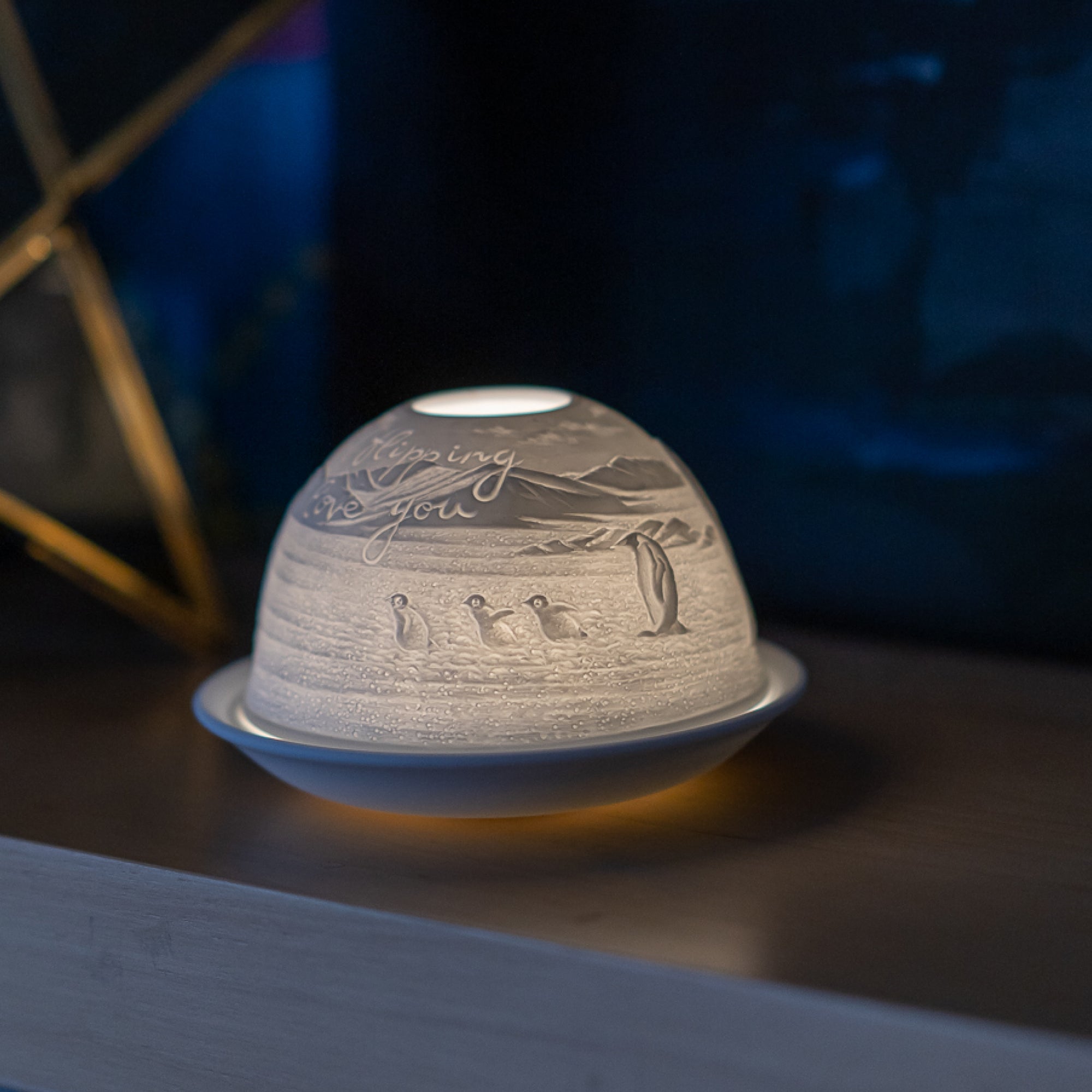 Porcelain Tealight Dome - Penguin - 'I Flipping Love You'