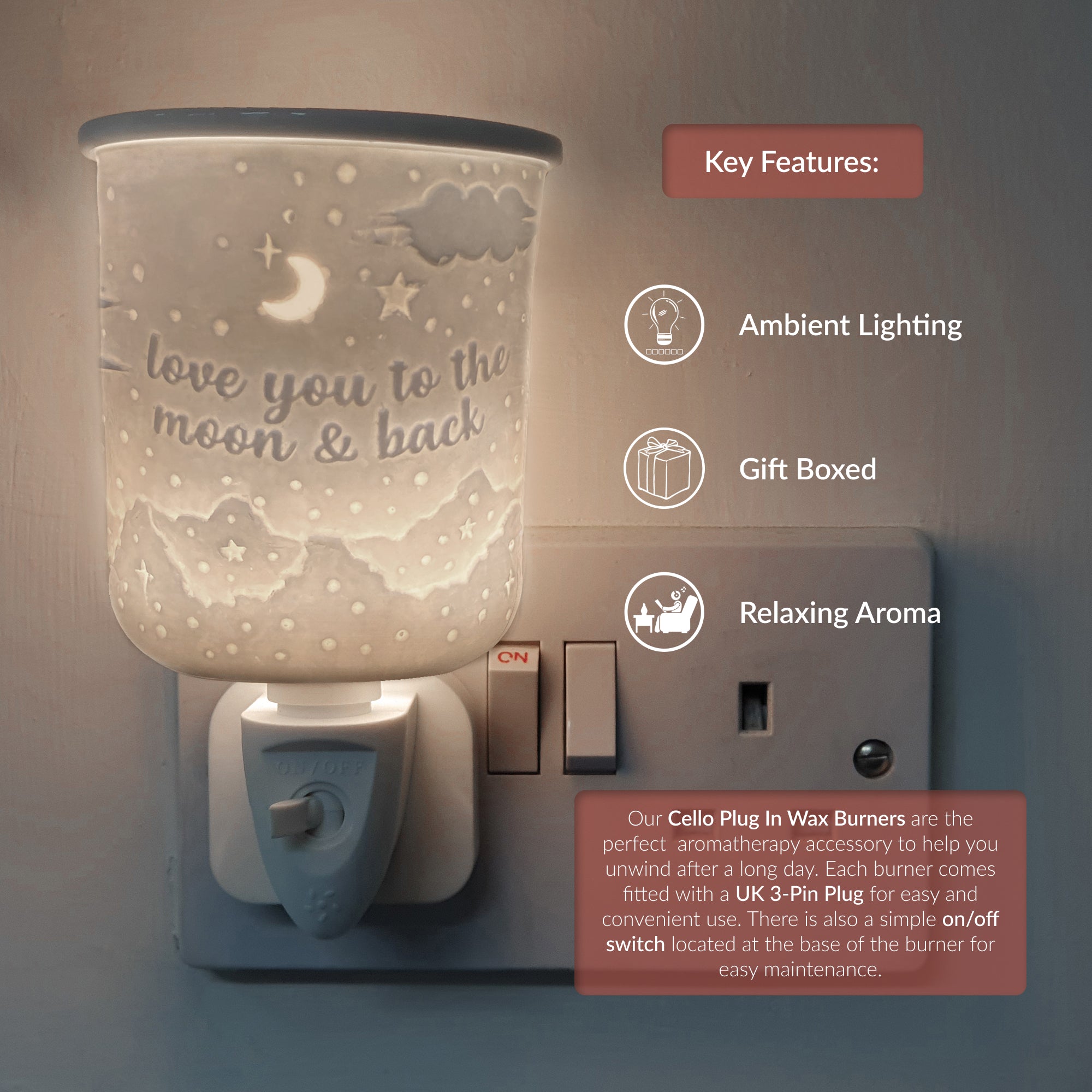 Porcelain Plug In Electric Wax Burner - Love You To The Moon & Back