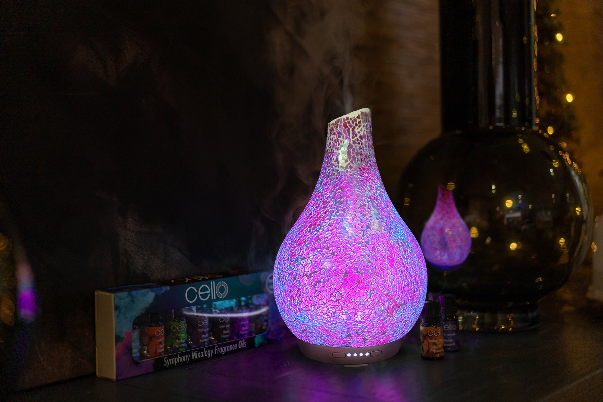 Ultrasonic Diffuser - Multicoloured Mosaic Diffuser & Cinnamon Spice Oil