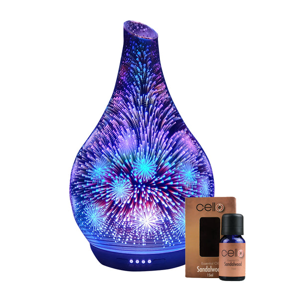 Ultrasonic Diffuser - 3D Firework & Sandalwood Fragrance Oil Bundle