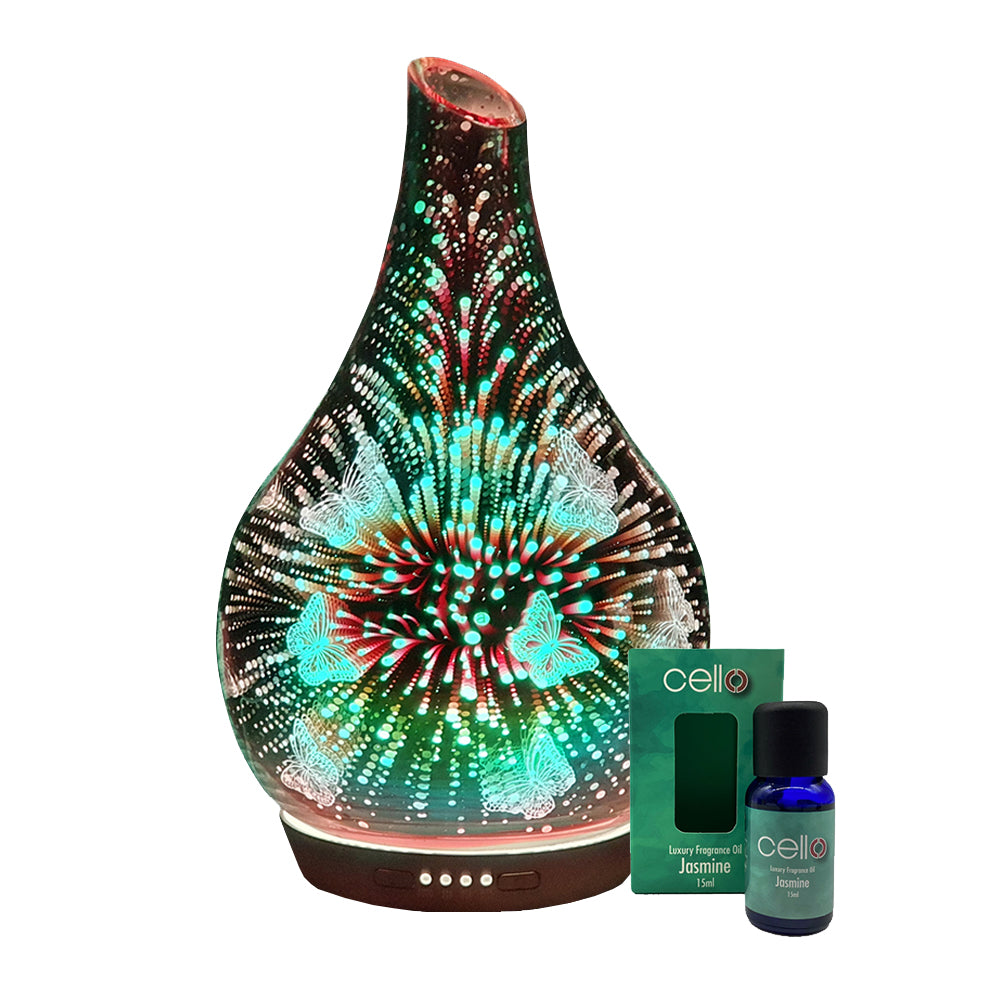 Ultrasonic Diffuser - 3D Butterfly & Jasmine Fragrance Oil Bundle