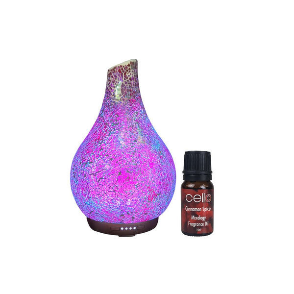 Ultrasonic Diffuser - Multicoloured Mosaic Diffuser & Cinnamon Spice Oil