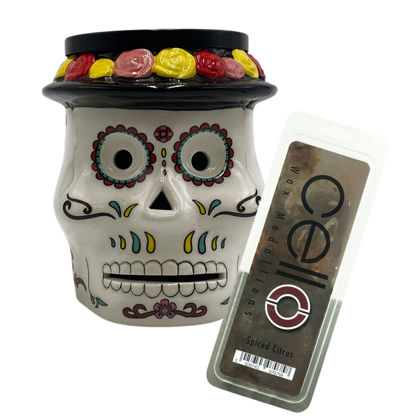 Sugar Skull Electric Melt Burner with Spiced Citrus Wax Medallions