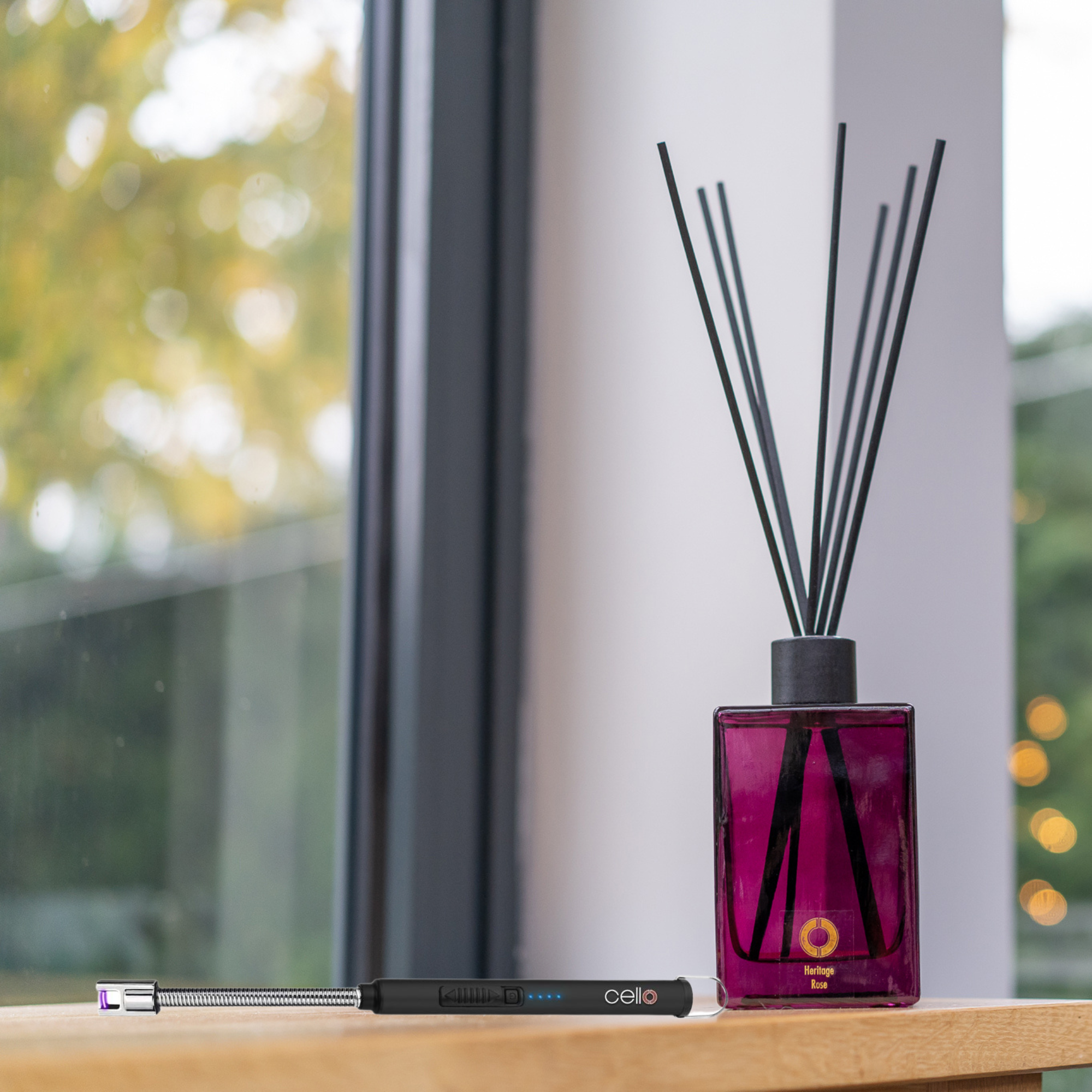 Cello Lux Large Reed Diffuser With 3 Wick Candle And Lighter- Heritage Rose