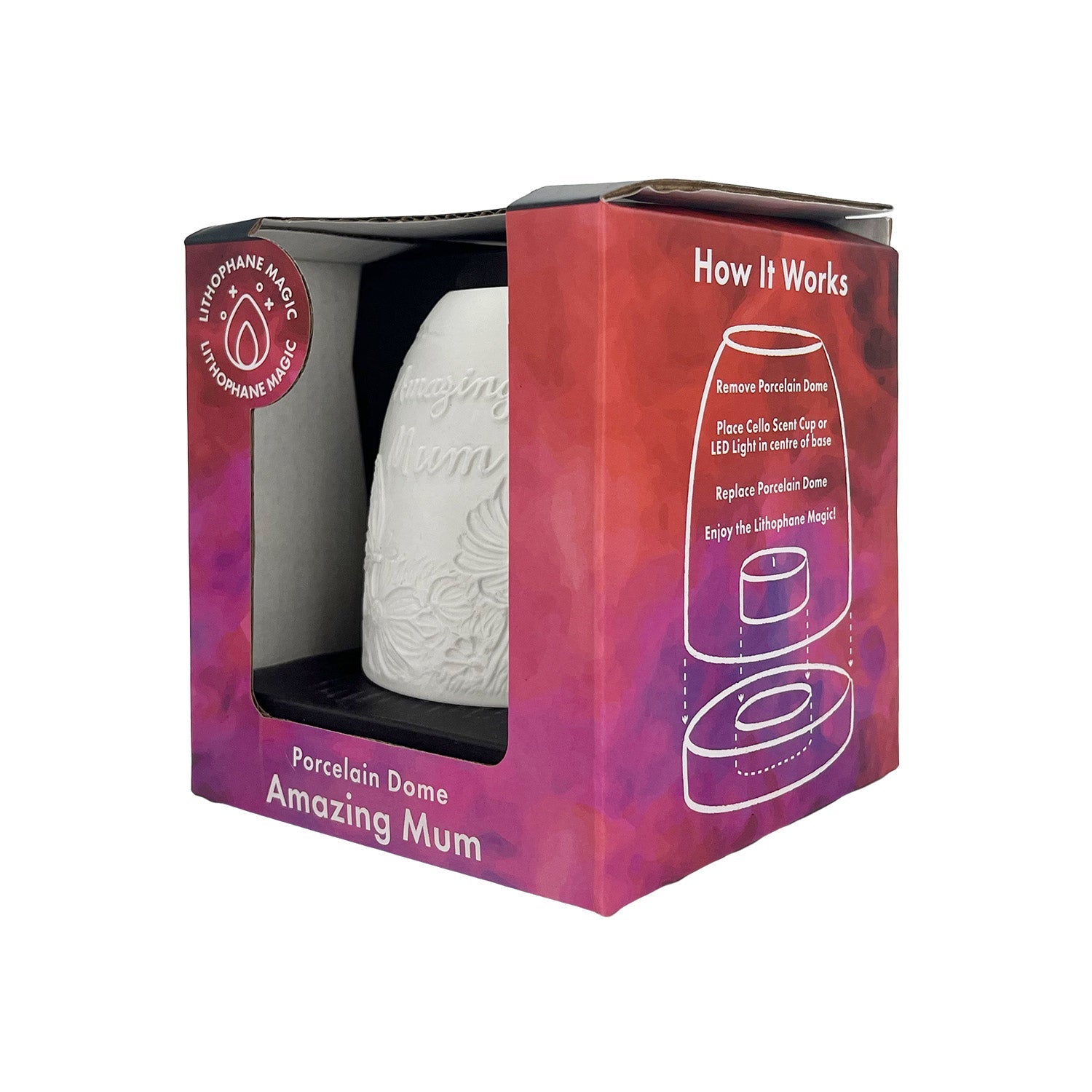 Side view of Amazing Mum Cello tealight dome packaging