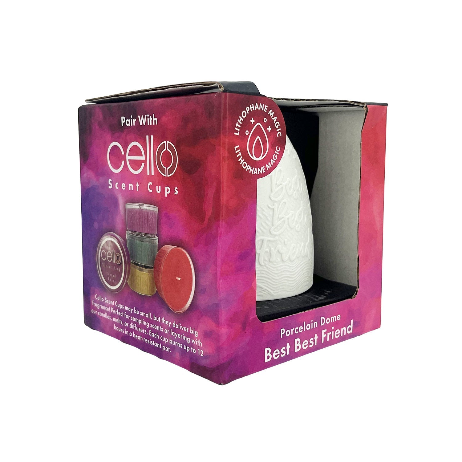 Side packaging of Cello Best Best Friend porcelain tealight dome gift box