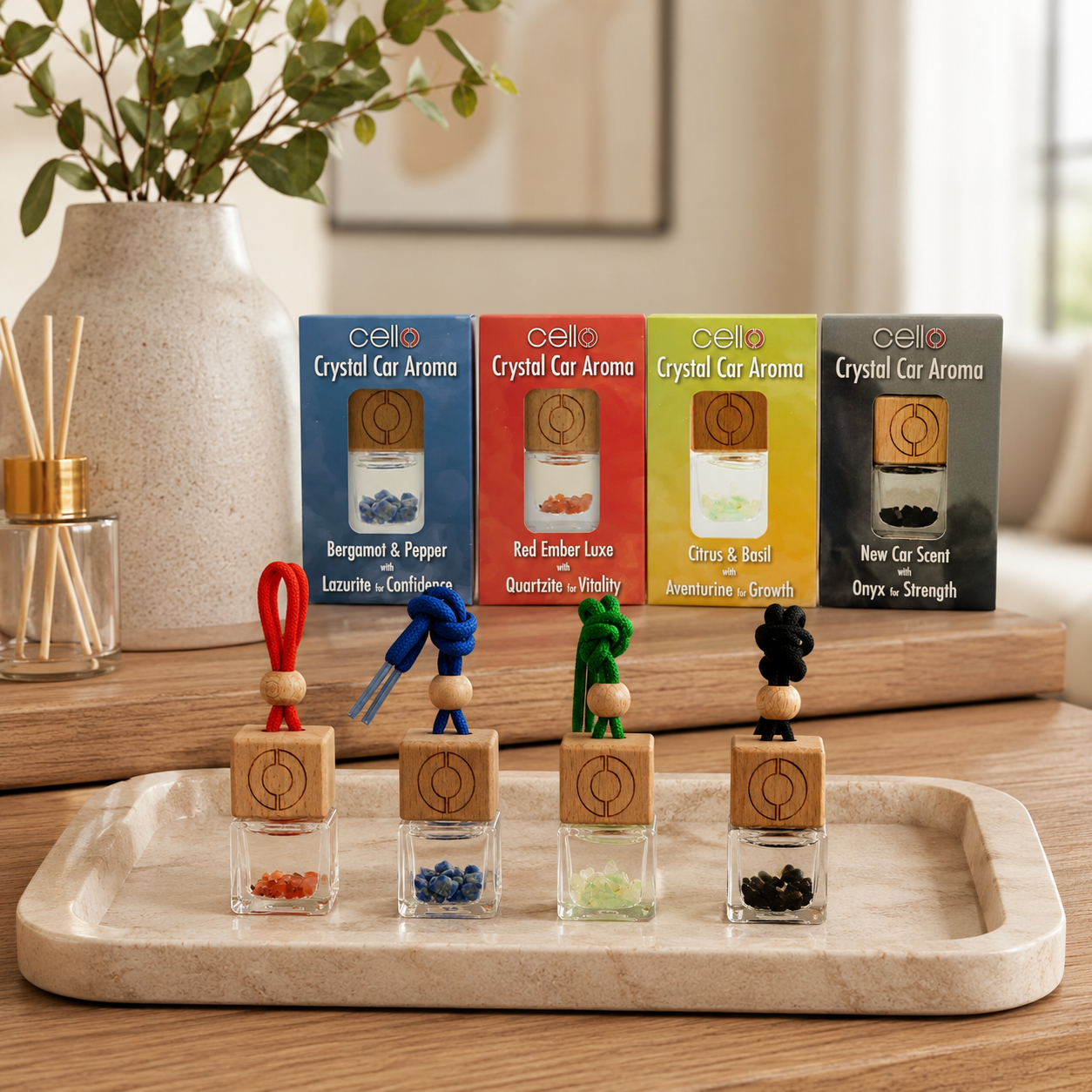 Cello Crystal Car Diffusers Pack of 4 | Mixed Fragrances