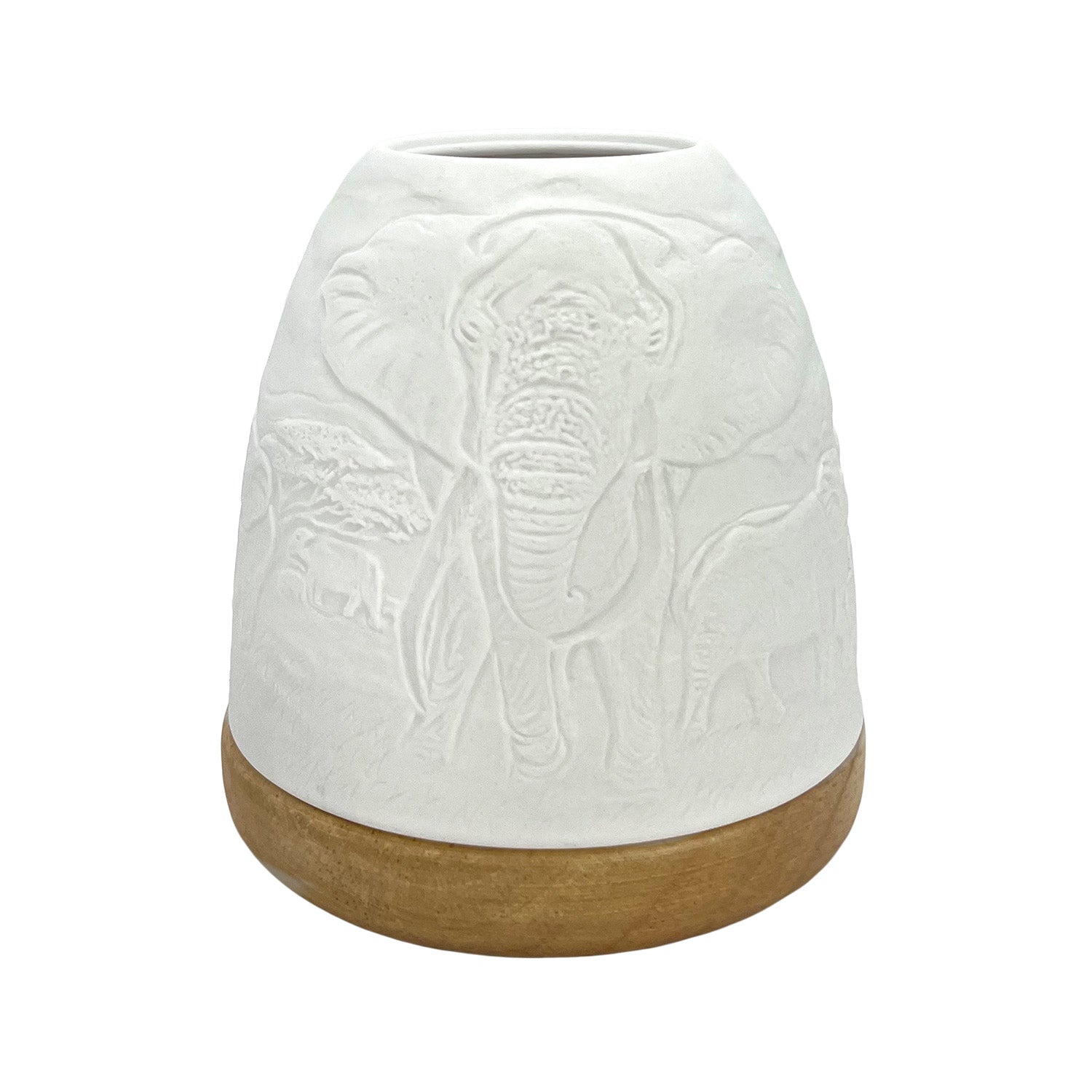 Unlit Cello porcelain tealight dome featuring detailed elephant design.