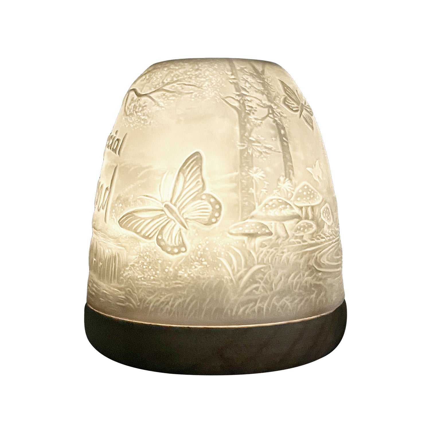 Unlit white porcelain Special Friend tealight dome showing engraved detailing.