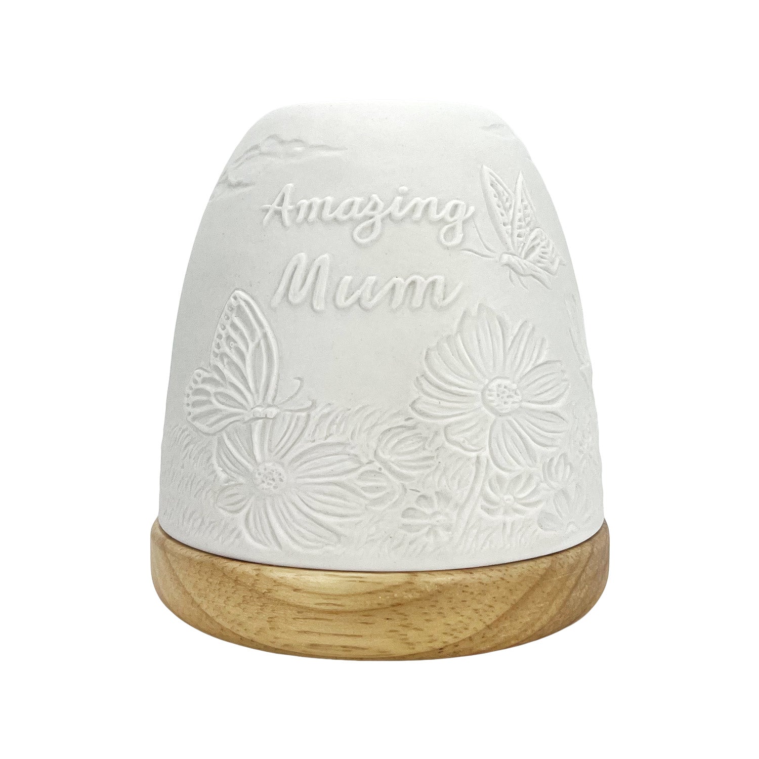 Unlit Cello Amazing Mum porcelain tealight dome with floral engraving