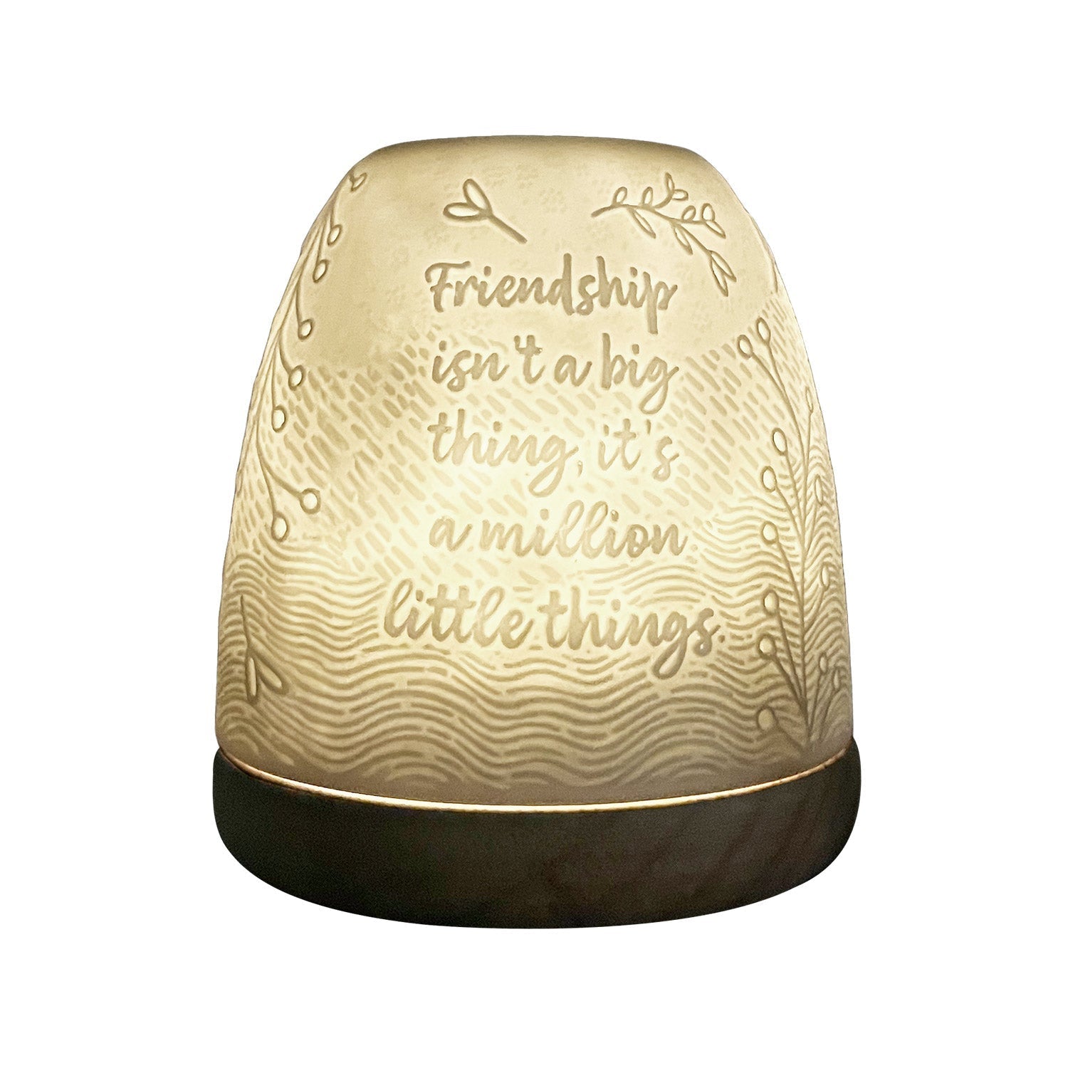 Side view of Best Best Friend Cello porcelain tealight dome with floral detailing