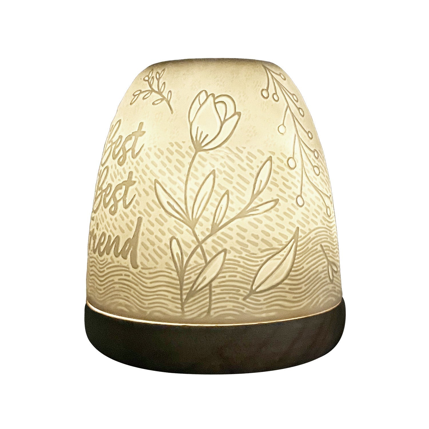 Back engraving and details of the Cello Best Best Friend porcelain tealight dome