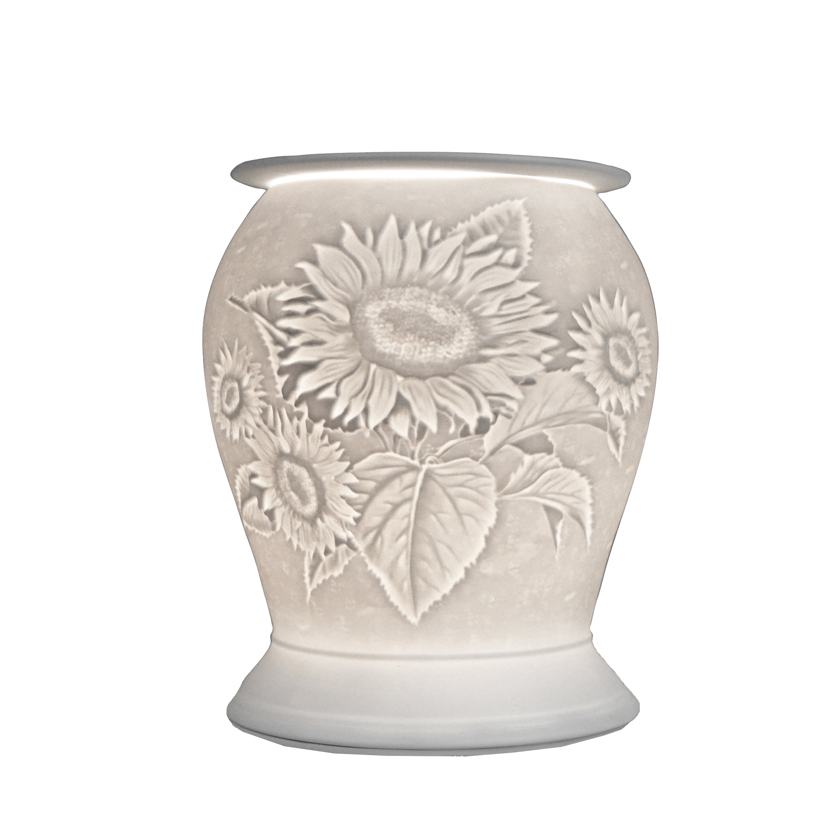The porcelain material on this Wax Melt Burner allows bright light to shine through it, providing the opportunity to create this gorgeous Summertime design. This is done by crafting images out of thicker and thinner sections of the porcelain, allowing for detailed shadowing and a 3D effect. The porcelains elegant look will fit perfectly in any room is available in a range of designs and two different shapes.