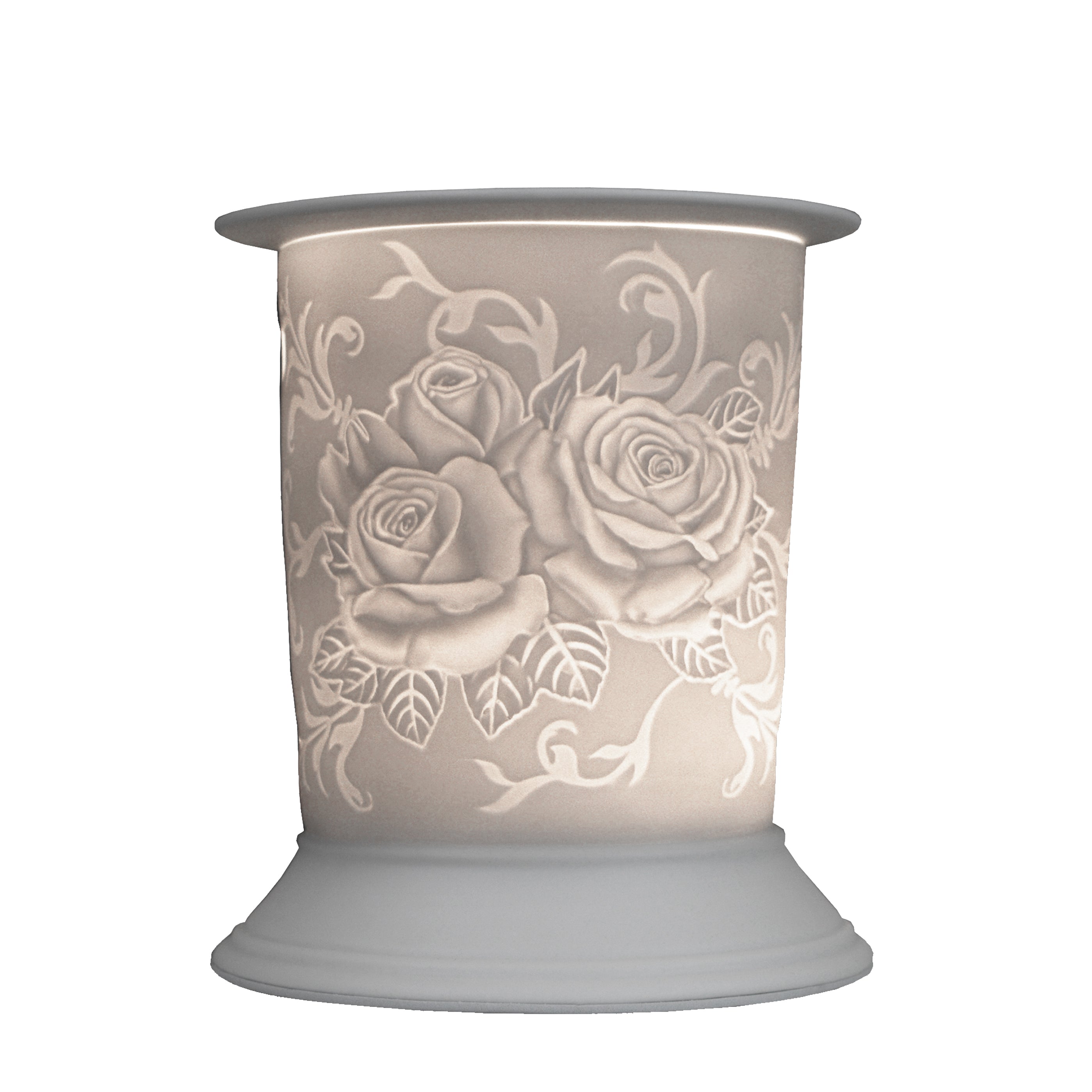 The porcelain material on this Wax Melt Burner allows bright light to shine through it, providing the opportunity to create this summery English Garden design. This is done by crafting images out of thicker and thinner sections of the porcelain, allowing for detailed shadowing and a 3D effect. The porcelains elegant look will fit perfectly in any room is available in a range of designs and two different shapes.