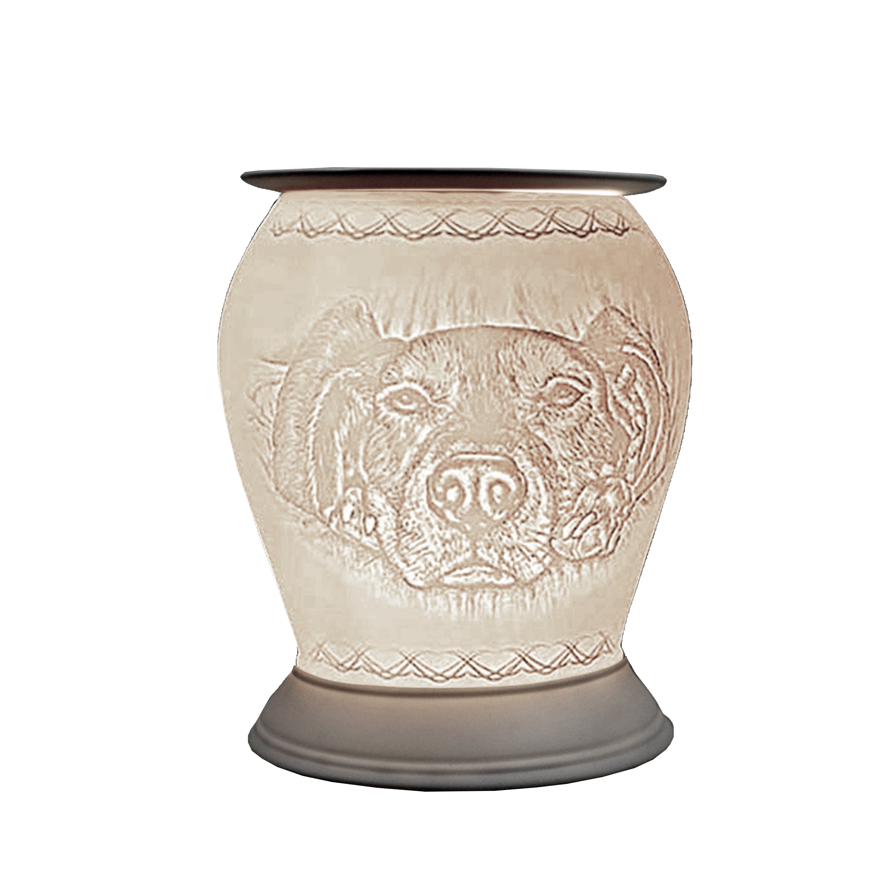 The porcelain material on this Wax Melt Burner allows bright light to shine through it, providing the opportunity to create this cute Dog design. This is done by crafting images out of thicker and thinner sections of the porcelain, allowing for detailed shadowing and a 3D effect. The porcelains elegant look will fit perfectly in any room is available in a range of designs and two different shapes.