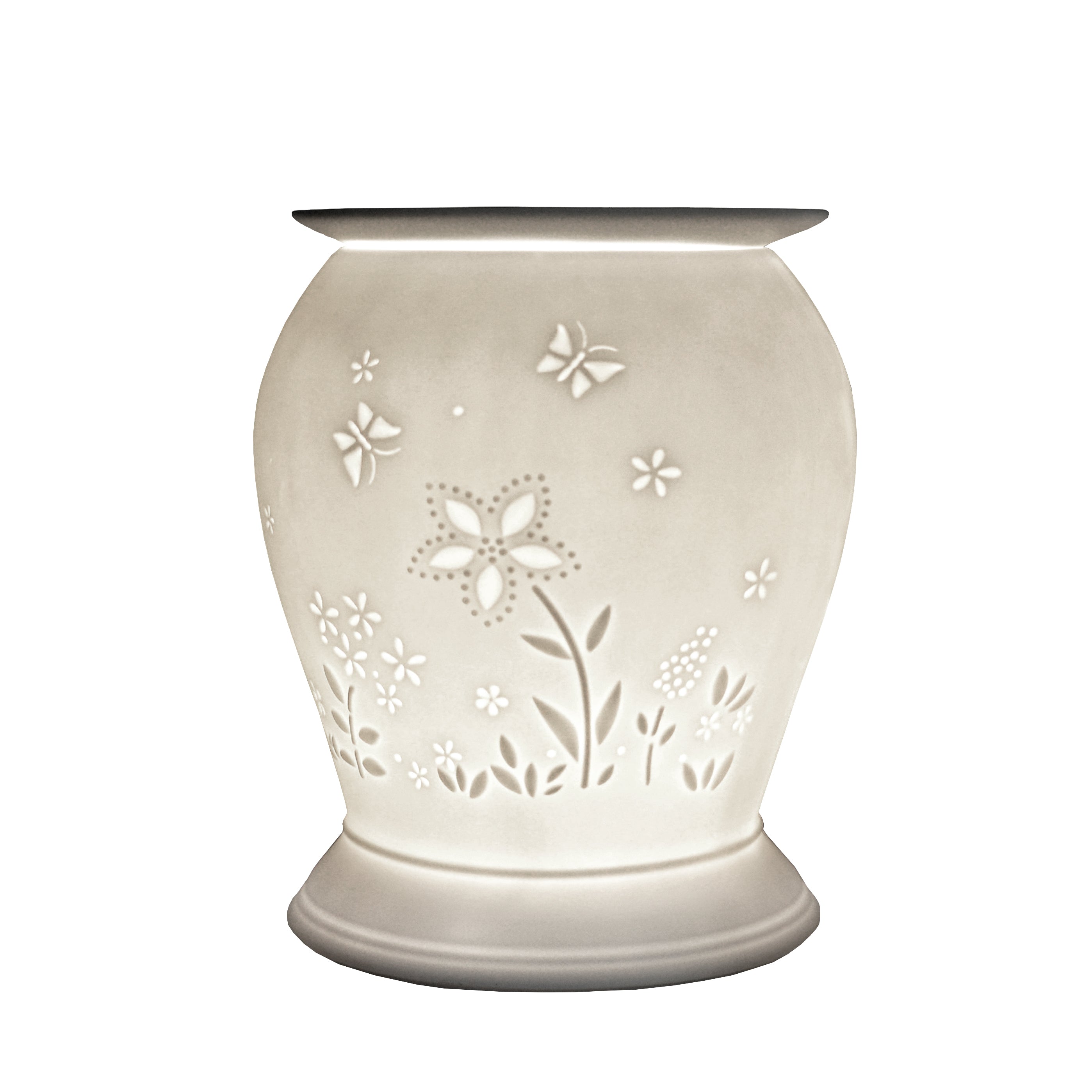 The porcelain material on this Wax Melt Burner allows bright light to shine through it, providing the opportunity to create this Flower design. This is done by crafting images out of thicker and thinner sections of the porcelain, allowing for detailed shadowing and a 3D effect. The porcelains elegant look will fit perfectly in any room is available in a range of designs and two different shapes.