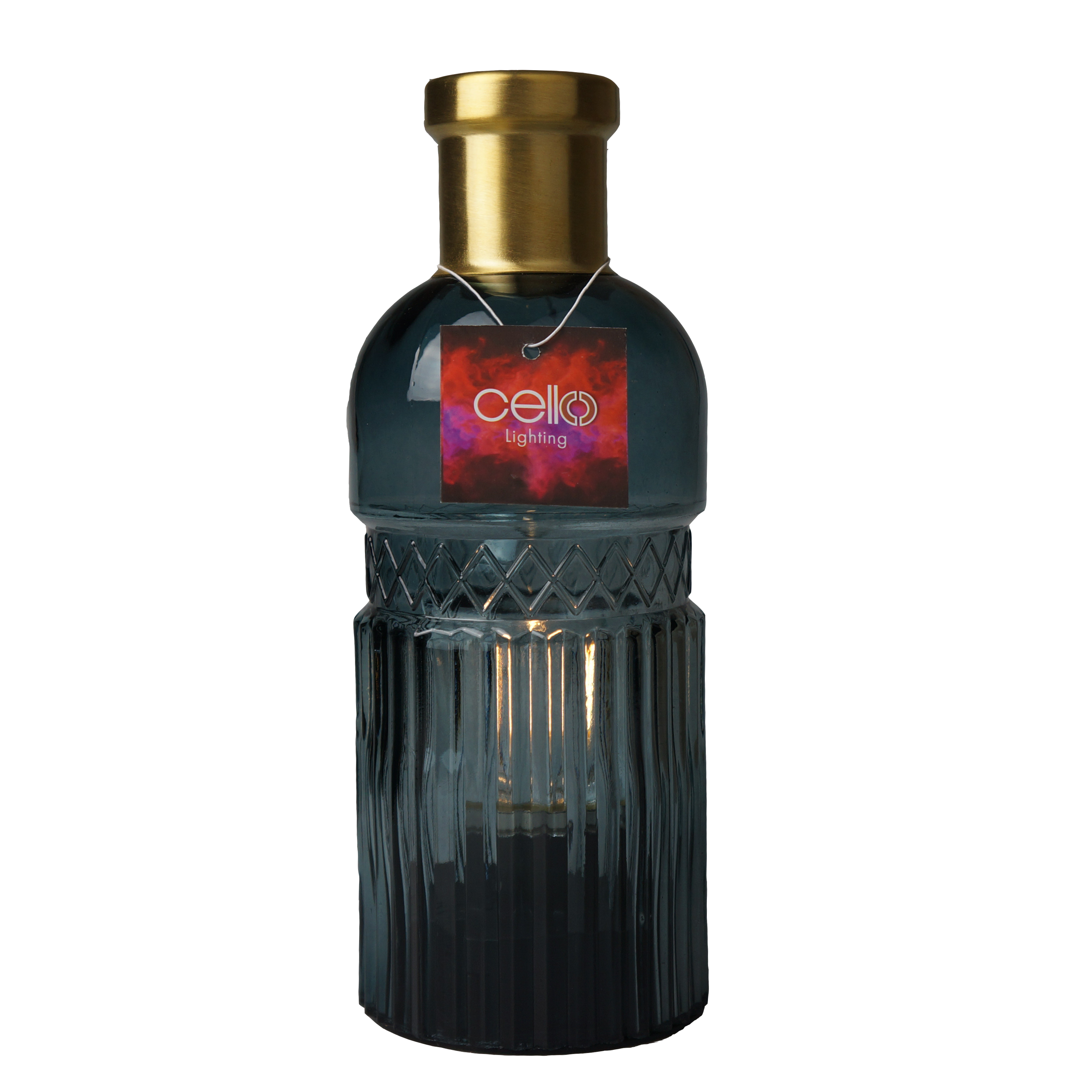 This charming deep blue compliments the vintage design well, the effortless glass pattern is eye catching when lit  
