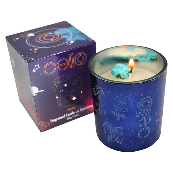 Small Celestial Gemstone Candle with Turquenite Gems - Ephemeral Breeze