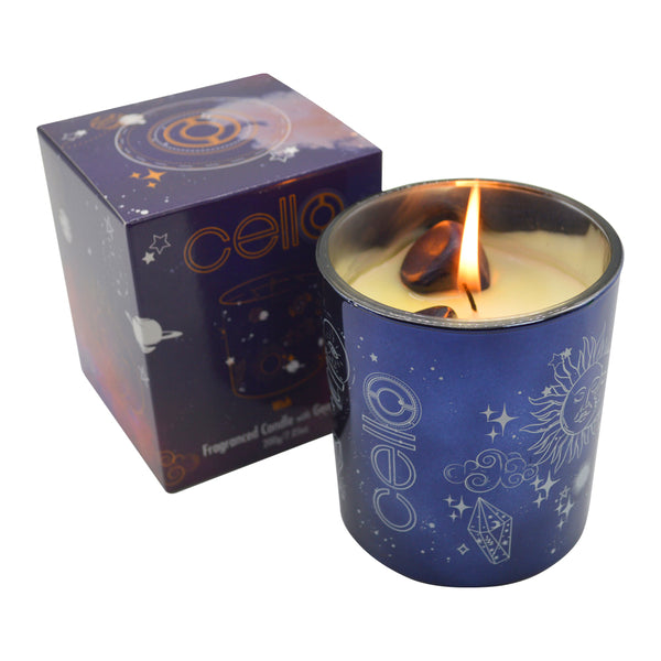 Small Celestial Gemstone Candle with Blue Gold Stone - Ethereal Skies