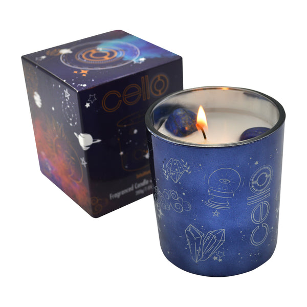 Small Celestial Gemstone Candle with Lazurite Gems - Arcane Oceans