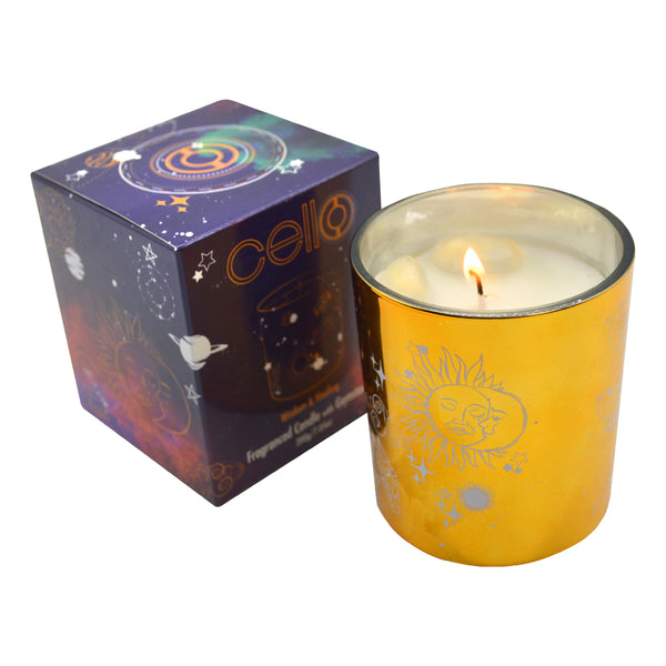 Small Celestial Gemstone Candle with Clear Quartz - Mystic Clearing