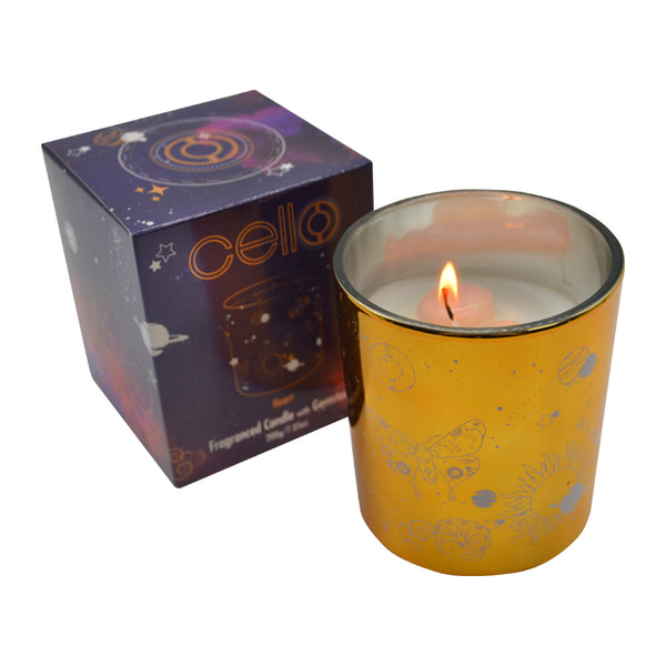 Small Celestial Gemstone Candle with Rose Quartz - Blossoming Bliss