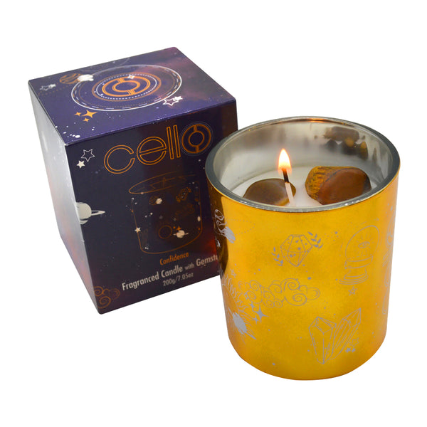 Small Celestial Gemstone Candle with Tigers Eye - Aromatic Bazaar