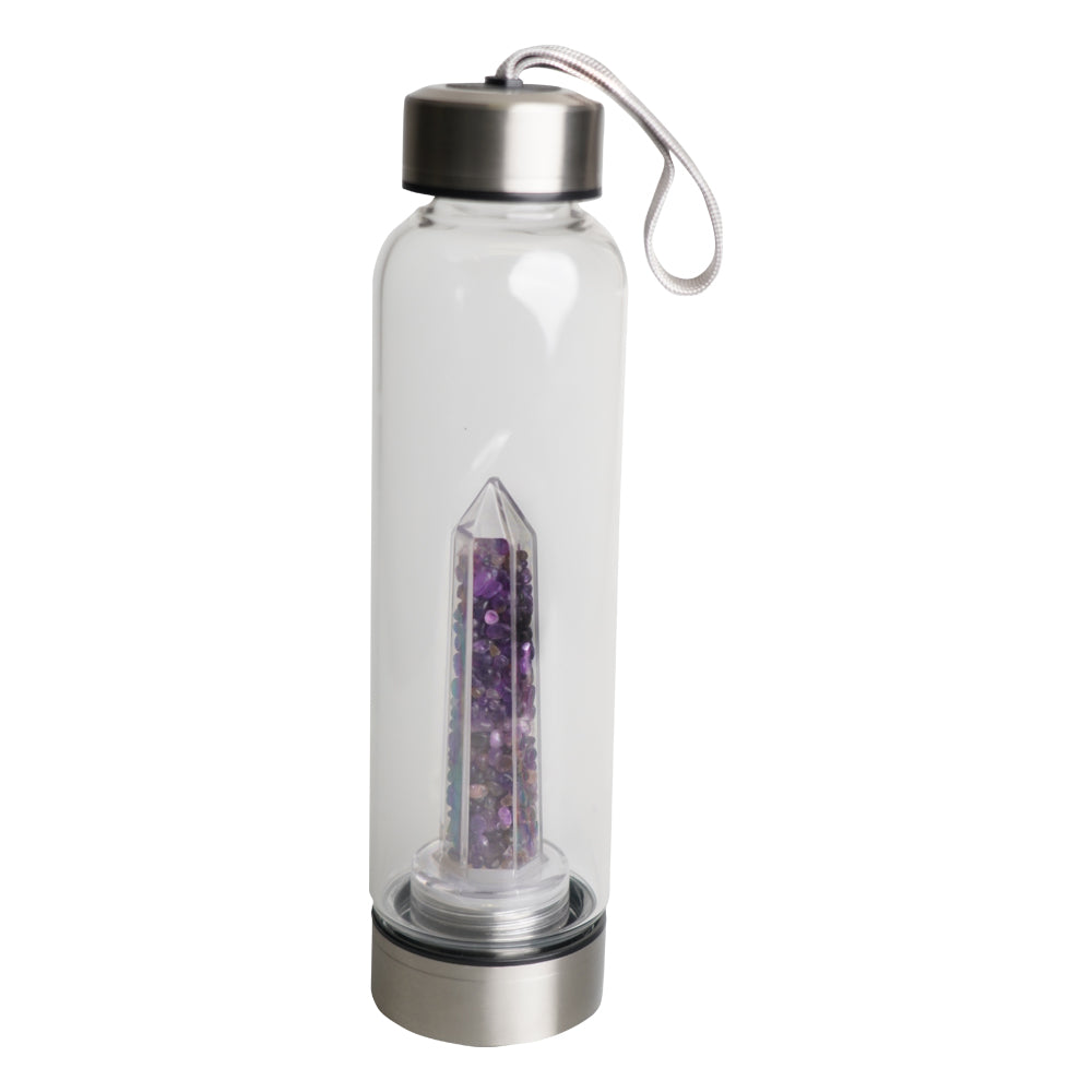 Stainless Steel Crystal Drinking Flask 500ml - Amethyst Chips